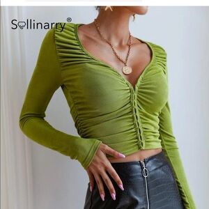 Ruched Hook and Eye Crop Shirt